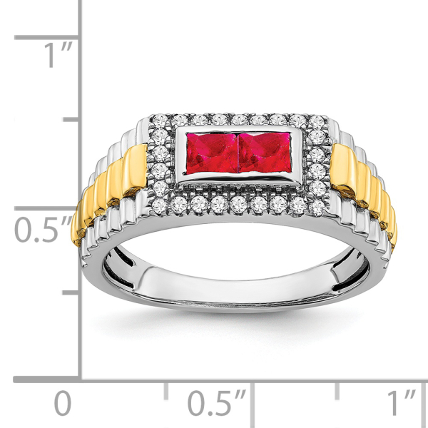 14K Two Tone Gold Red Ruby Diamond Mens Ring Gemstone Band - Picture 8 of 50