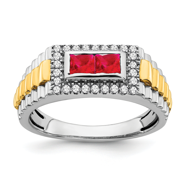 14K Two Tone Gold Red Ruby Diamond Mens Ring Gemstone Band - Picture 6 of 50