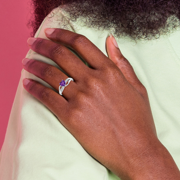 14K White Gold Purple Amethyst Diamond Heart Ring Gemstone Love Band February... - Picture 17 of 100