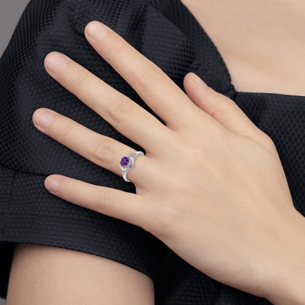 14K White Gold Purple Amethyst Diamond Heart Ring Gemstone Love Band February... - Picture 14 of 100