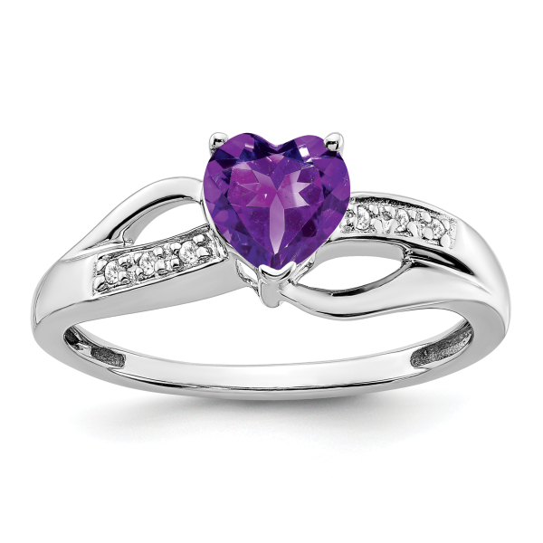 14K White Gold Purple Amethyst Diamond Heart Ring Gemstone Love Band February... - Picture 11 of 100