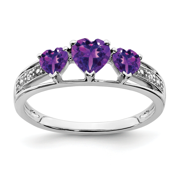 14K White Gold Purple Amethyst Diamond Heart Ring Gemstone Love Band February... - Picture 11 of 100