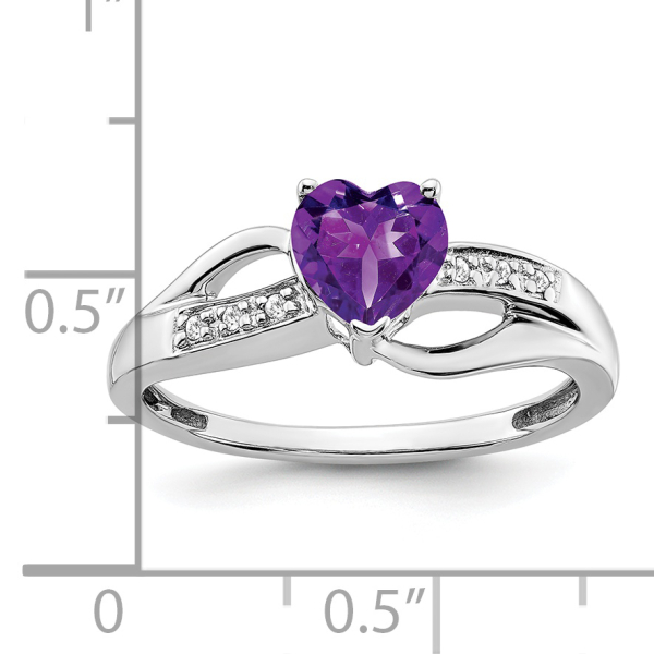 14K White Gold Purple Amethyst Diamond Heart Ring Gemstone Love Band February... - Picture 12 of 100