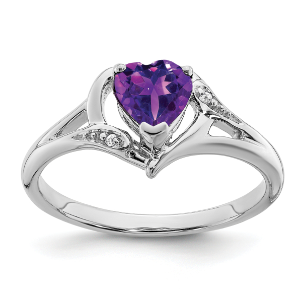 14K White Gold Purple Amethyst Diamond Heart Ring Gemstone Love Band February... - Picture 11 of 100