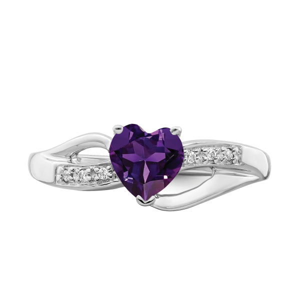 14K White Gold Purple Amethyst Diamond Heart Ring Gemstone Love Band February... - Picture 18 of 100