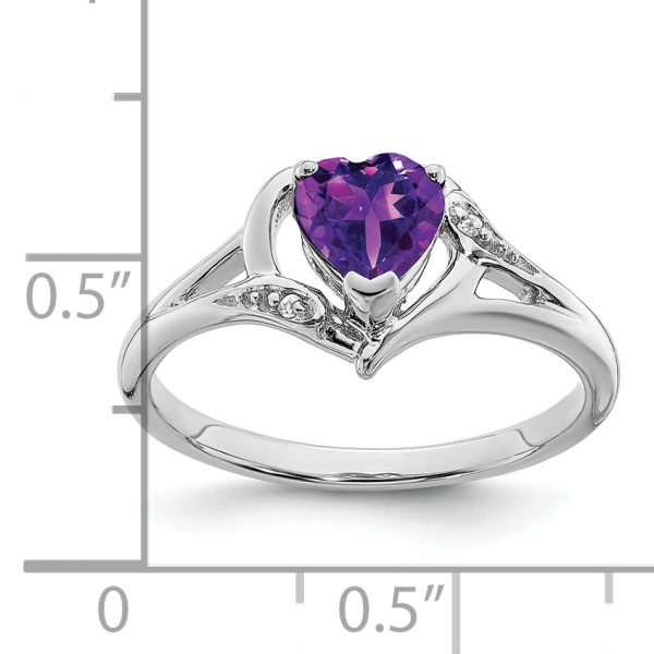 14K White Gold Purple Amethyst Diamond Heart Ring Gemstone Love Band February... - Picture 12 of 100