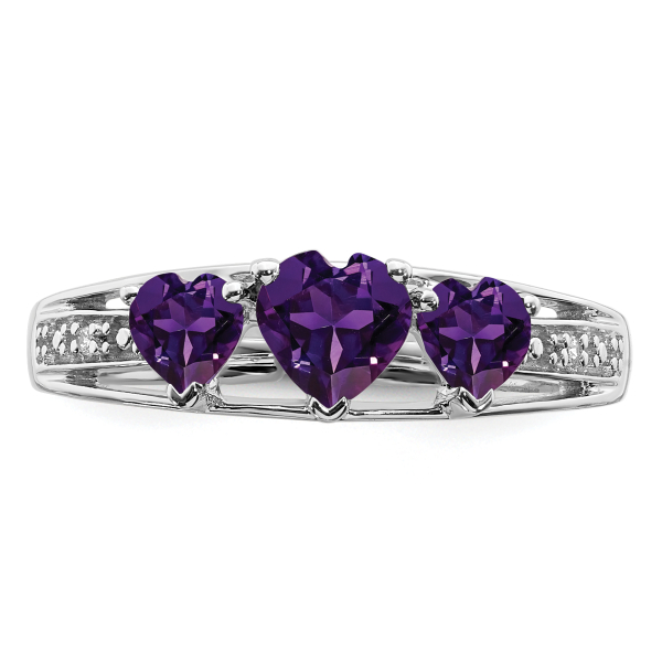 14K White Gold Purple Amethyst Diamond Heart Ring Gemstone Love Band February... - Picture 12 of 100
