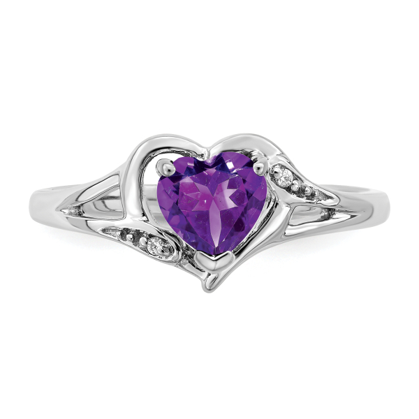 14K White Gold Purple Amethyst Diamond Heart Ring Gemstone Love Band February... - Picture 15 of 100