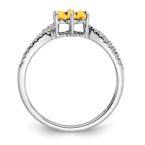 14K Solid White Gold Citrine Diamond Flower Ring - Picture 22 of 36