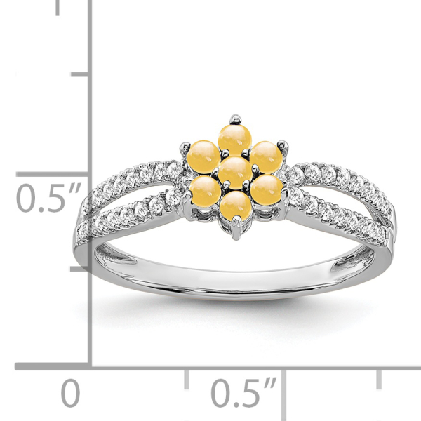 14K Solid White Gold Citrine Diamond Flower Ring - Picture 18 of 36