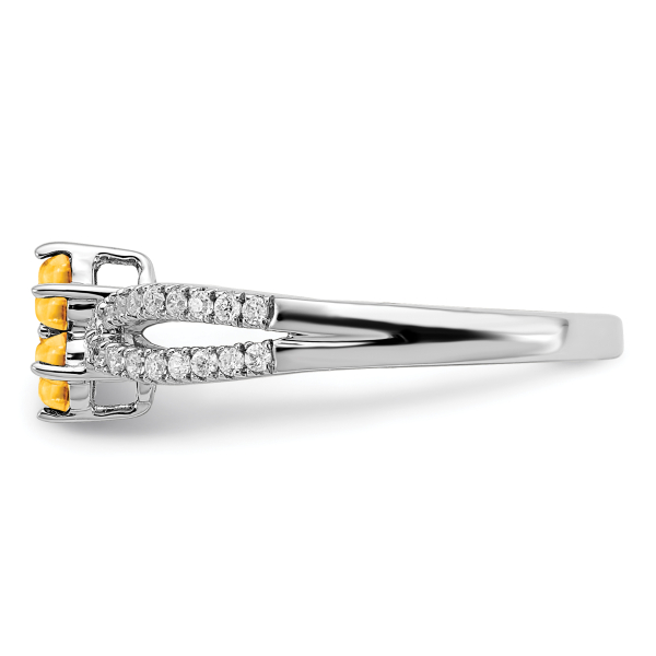 14K Solid White Gold Citrine Diamond Flower Ring - Picture 20 of 36
