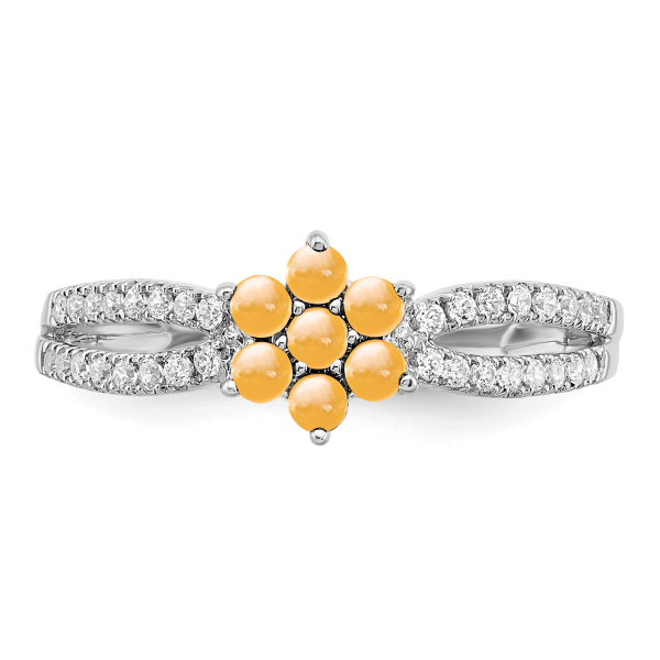 14K Solid White Gold Citrine Diamond Flower Ring - Picture 21 of 36