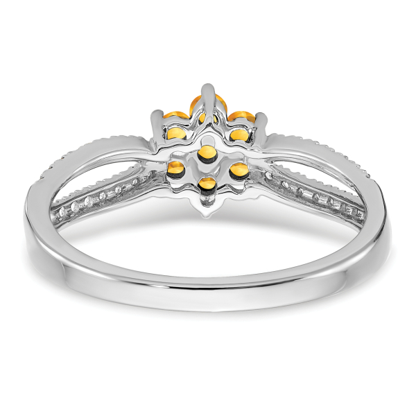 14K Solid White Gold Citrine Diamond Flower Ring - Picture 16 of 36