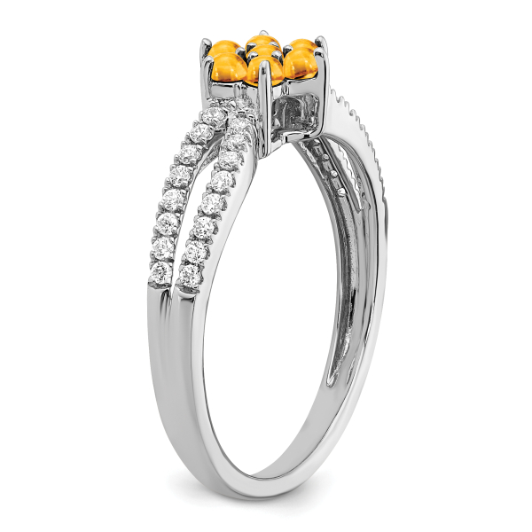 14K Solid White Gold Citrine Diamond Flower Ring - Picture 17 of 36