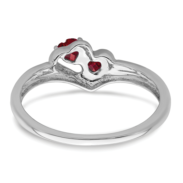 14K White Gold Created Red Ruby Diamond 2 Stone Heart Ring Love Band July ... - Picture 16 of 100