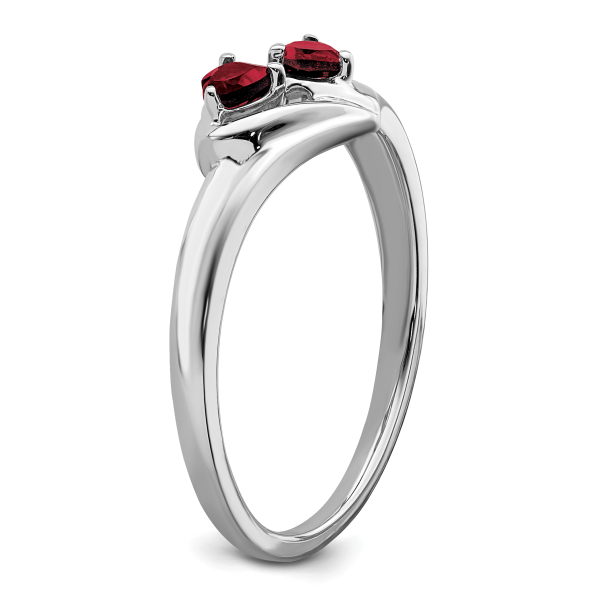14K White Gold Created Red Ruby Diamond 2 Stone Heart Ring Love Band July ... - Picture 12 of 100