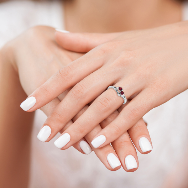 14K White Gold Created Red Ruby Diamond 2 Stone Heart Ring Love Band July ... - Picture 17 of 100