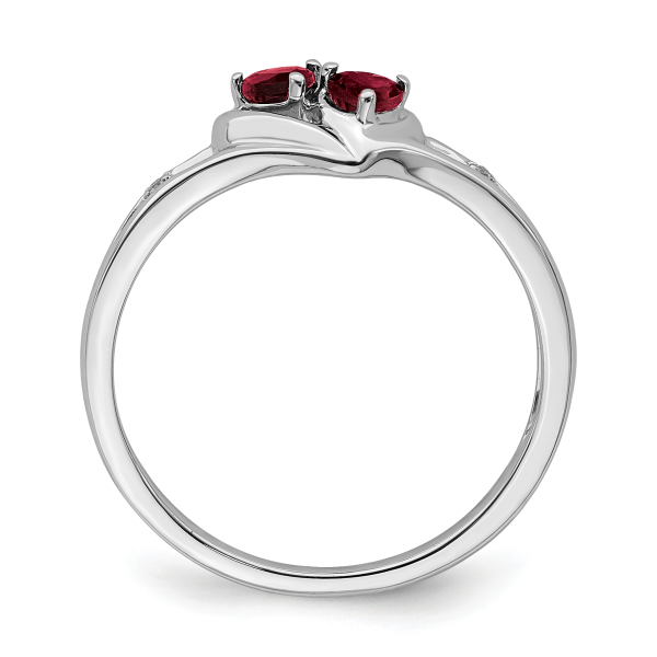 14K White Gold Created Red Ruby Diamond 2 Stone Heart Ring Love Band July ... - Picture 15 of 100
