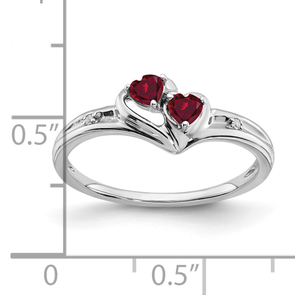 14K White Gold Created Red Ruby Diamond 2 Stone Heart Ring Love Band July ... - Picture 18 of 100