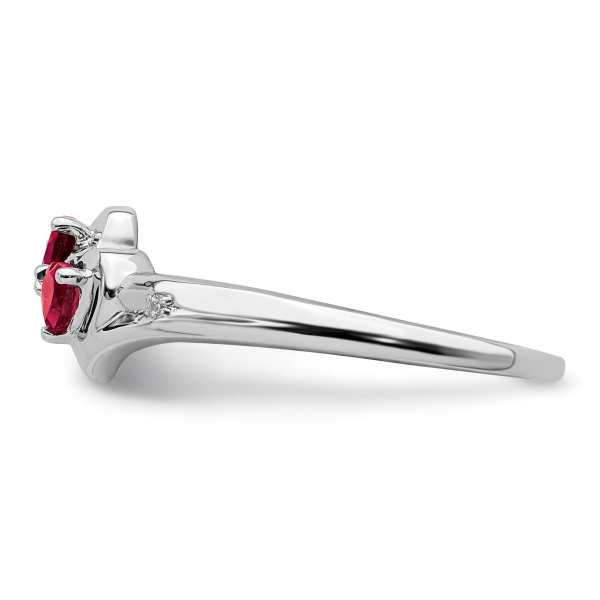 14K White Gold Created Red Ruby Diamond 2 Stone Heart Ring Love Band July ... - Picture 13 of 100