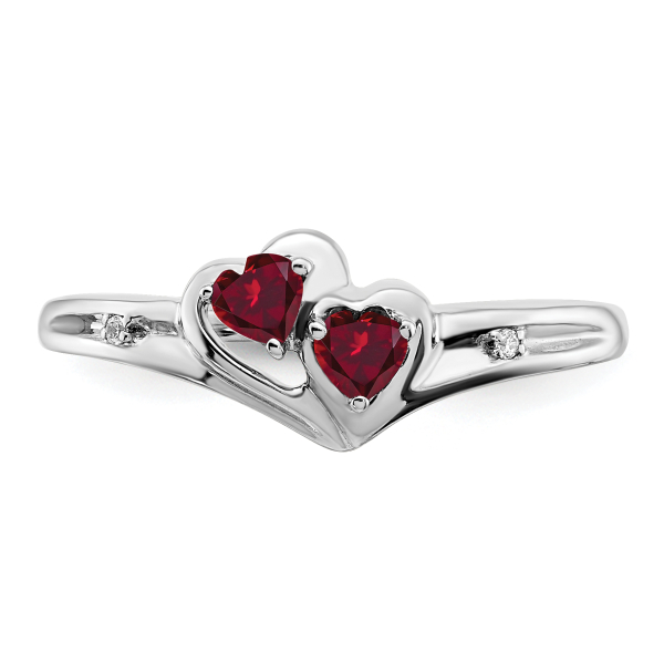 14K White Gold Created Red Ruby Diamond 2 Stone Heart Ring Love Band July ... - Picture 14 of 100