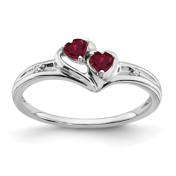 14K White Gold Created Red Ruby Diamond 2 Stone Heart Ring Love Band July ... - Picture 11 of 100