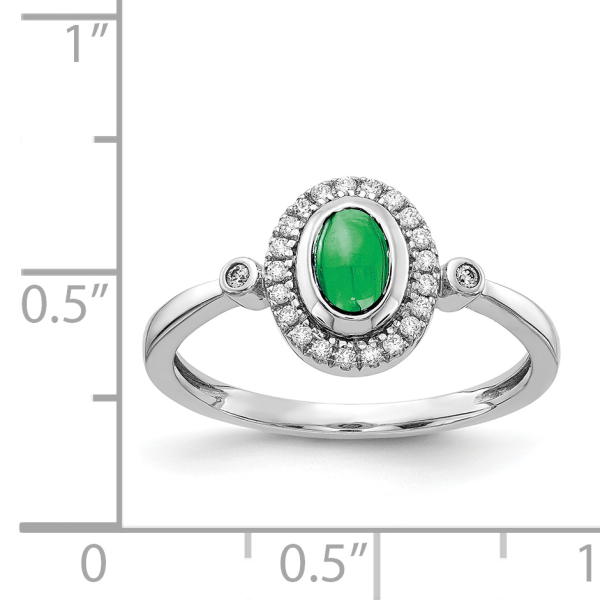 14K White Gold Diamond Oval Cabochon Green Emerald Halo Ring Gemstone Band Ma... - Picture 8 of 50