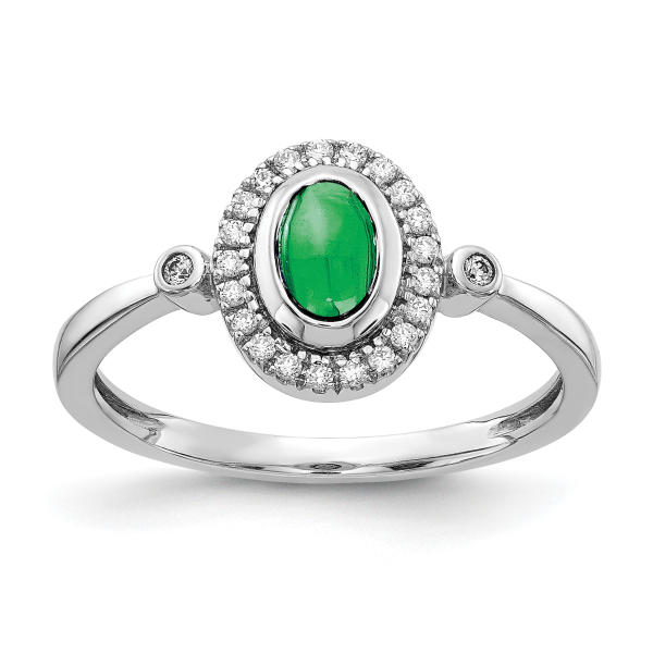 14K White Gold Diamond Oval Cabochon Green Emerald Halo Ring Gemstone Band Ma... - Picture 6 of 50