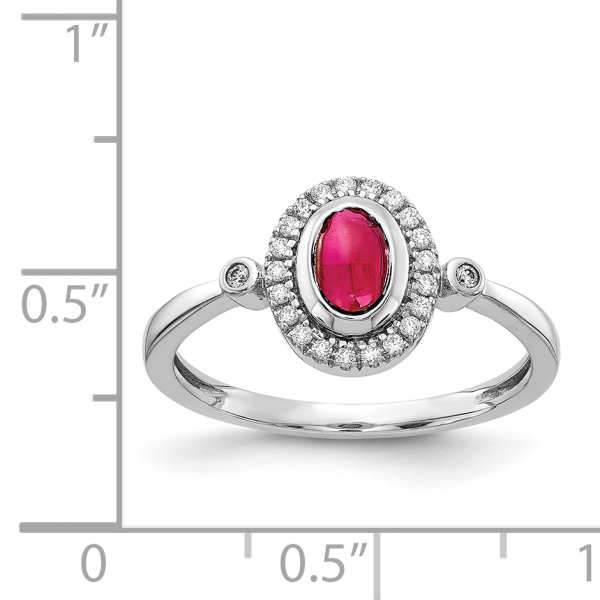 14K White Gold Diamond Oval Cabochon Red Ruby Halo Ring Gemstone Band July ... - Picture 8 of 50