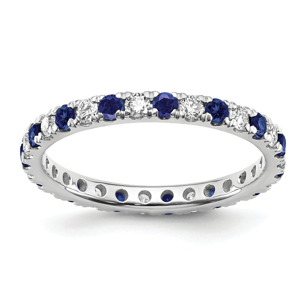 14K White Gold Lab Grown Created Diamond Blue Sapphire Eternity Ring Septembe... - Picture 9 of 40
