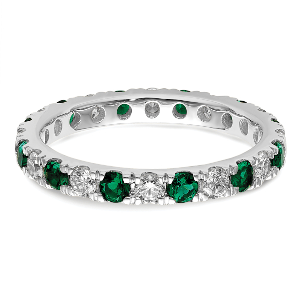 14K White Gold Lab Grown Created Diamond Green Emerald Eternity Ring May ... - Picture 14 of 81
