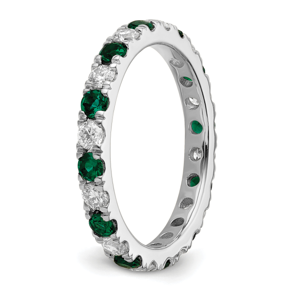 14K White Gold Lab Grown Created Diamond Green Emerald Eternity Ring May ... - Picture 12 of 81