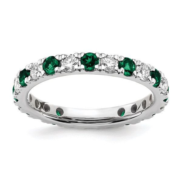 14K White Gold Lab Grown Created Diamond Green Emerald Eternity Ring May ... - Picture 10 of 81