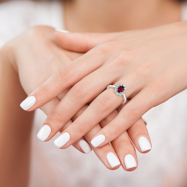 14K White Gold Lab Grown Created Diamond Oval Red Ruby Ring July Birthstone ... - Picture 12 of 100
