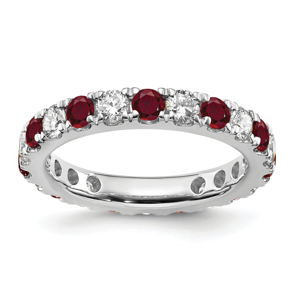 14K White Gold Lab Grown Created Diamond Red Ruby Eternity Ring - Picture 10 of 99