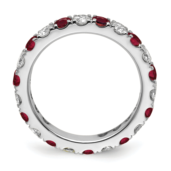 14K White Gold Lab Grown Created Diamond Red Ruby Eternity Ring - Picture 15 of 99