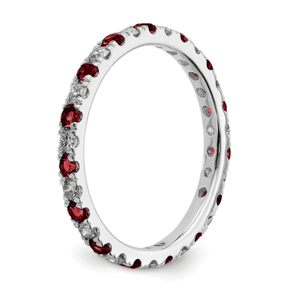 14K White Gold Lab Grown Created Diamond Red Ruby Eternity Ring - Picture 3 of 55