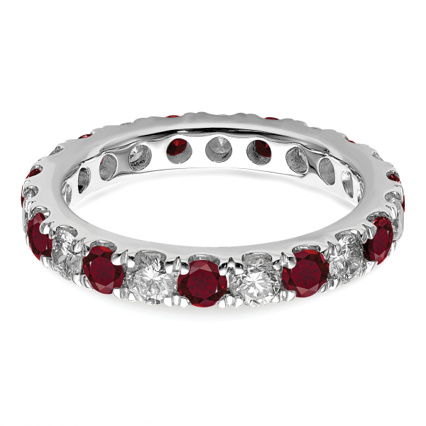 14K White Gold Lab Grown Created Diamond Red Ruby Eternity Ring - Picture 16 of 99