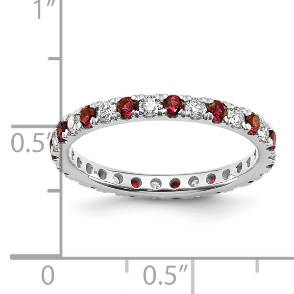 14K White Gold Lab Grown Created Diamond Red Ruby Eternity Ring - Picture 4 of 55