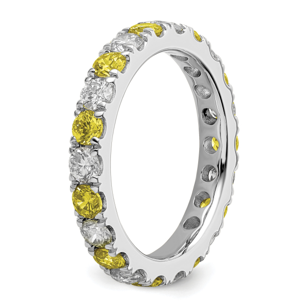 14K White Gold Lab Grown Created Diamond Red Ruby Eternity Ring - Picture 11 of 99