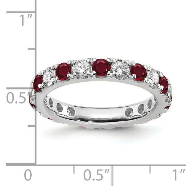 14K White Gold Lab Grown Created Diamond Red Ruby Eternity Ring - Picture 14 of 99