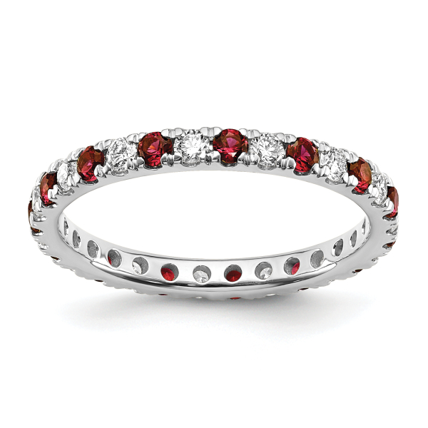 14K White Gold Lab Grown Created Diamond Red Ruby Eternity Ring - Picture 2 of 55