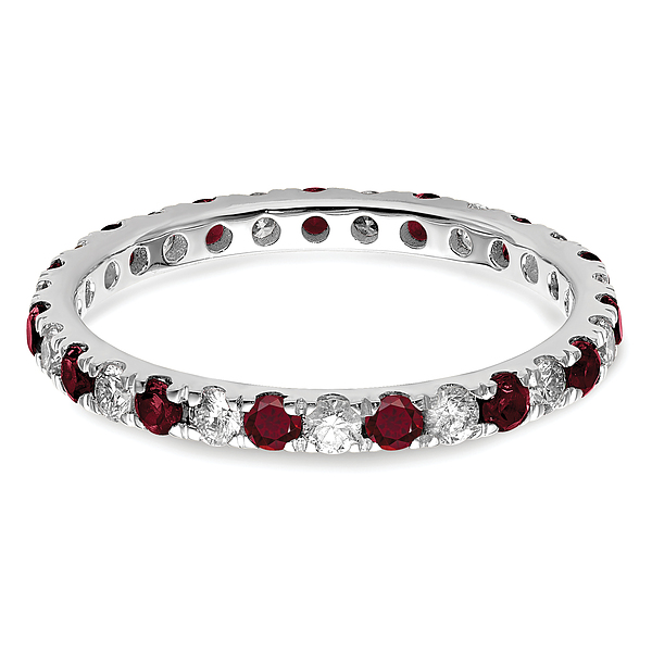 14K White Gold Lab Grown Created Diamond Red Ruby Eternity Ring - Picture 7 of 55