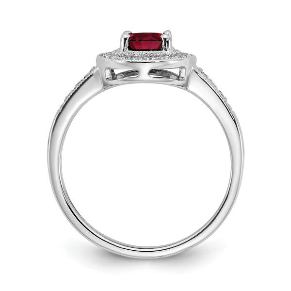 14K White Gold Oval Created Red Ruby Diamond Halo Ring July Birthstone Jewelry - Picture 12 of 100