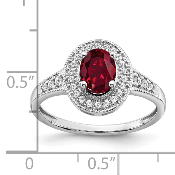 14K White Gold Oval Created Red Ruby Diamond Halo Ring July Birthstone Jewelry - Picture 13 of 100