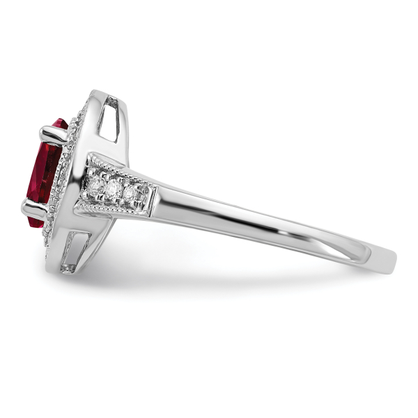 14K White Gold Oval Created Red Ruby Diamond Halo Ring July Birthstone Jewelry - Picture 17 of 100
