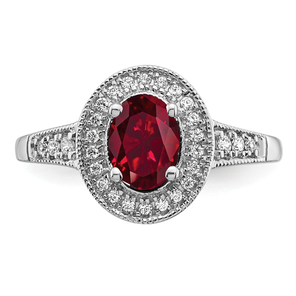 14K White Gold Oval Created Red Ruby Diamond Halo Ring July Birthstone Jewelry - Picture 16 of 100