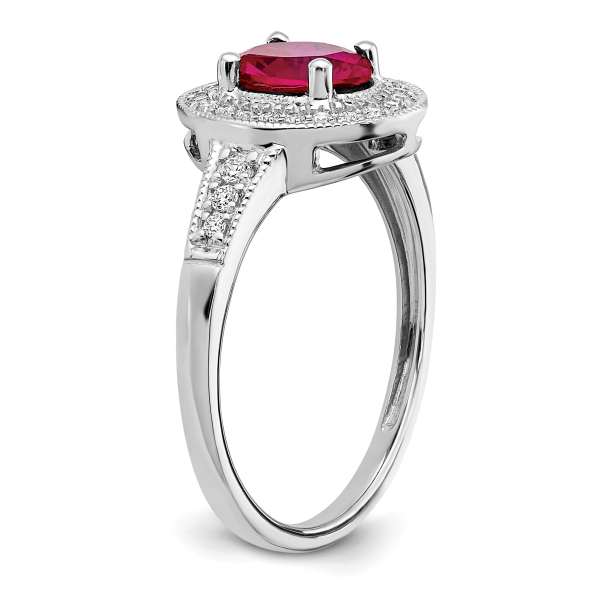 14K White Gold Oval Created Red Ruby Diamond Halo Ring July Birthstone Jewelry - Picture 14 of 100
