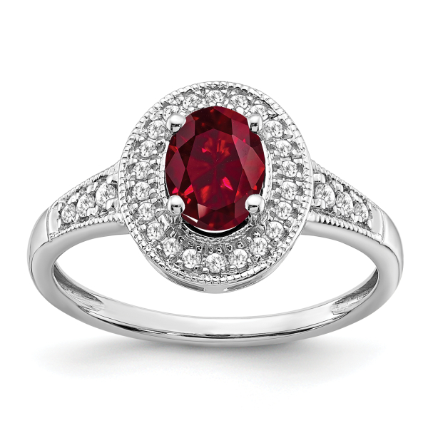 14K White Gold Oval Created Red Ruby Diamond Halo Ring July Birthstone Jewelry - Picture 11 of 100