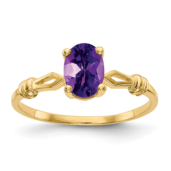 14K Solid Yellow Gold Oval Amethyst Ring - Picture 13 of 53